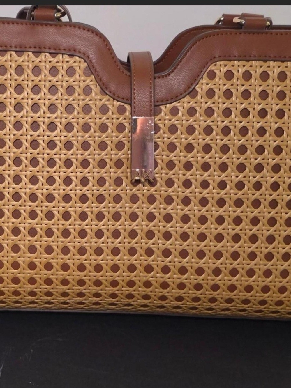 Anne Klein Brown and Tan Woven Shoulder Bag